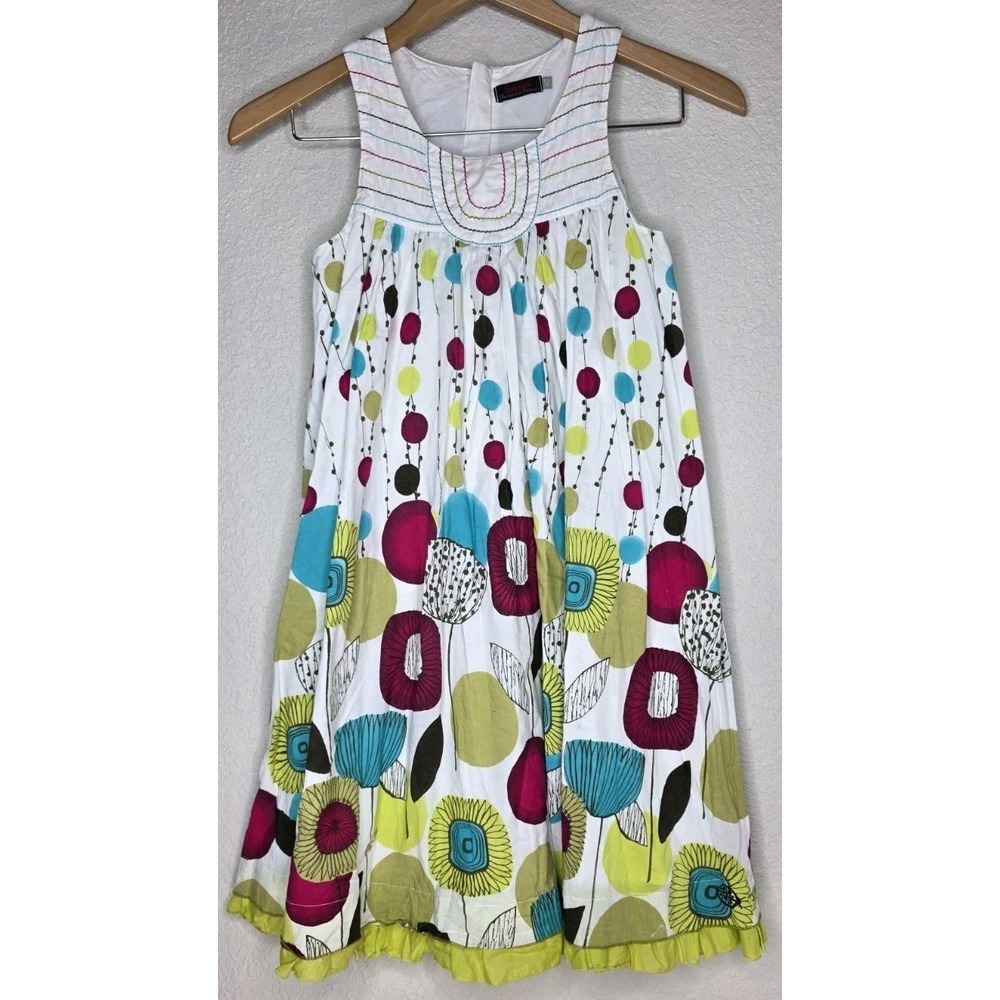 Catimini France Girls 12 100% Cotton Sleeveless Tank Dress Retro Flowy Spring